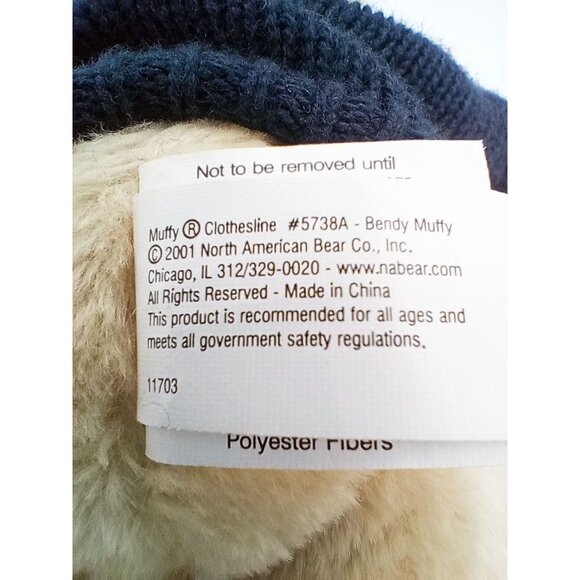 Bendy Muffy Bear Navy Blue K Sweater Vintage 2001 Stuffed Animal 7 Inch 5738A - Picture 11 of 12